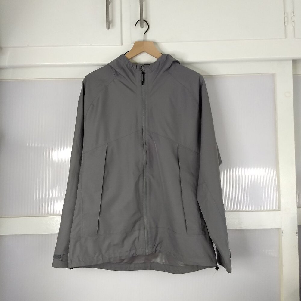George Grey Hooded Rain Jacket Coat Zippered Adjustable Cuffs Medium Polyester